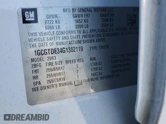 2016 Chevrolet Colorado 4WD Z71 with VIN 1GCGTDE34G1302119, listed as a Copart auction lot 82358095 with Not provided miles and Salvage title. Bid and sale history available at DreamBid. Image 12.