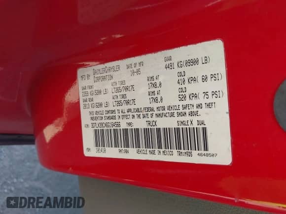 2006 Dodge 3500 Laramie with VIN 3D7LX39CX6G164566, listed as a IAAI auction lot 43320187 with 190,178 mi miles and . Bid and sale history available at DreamBid. Image 9.
