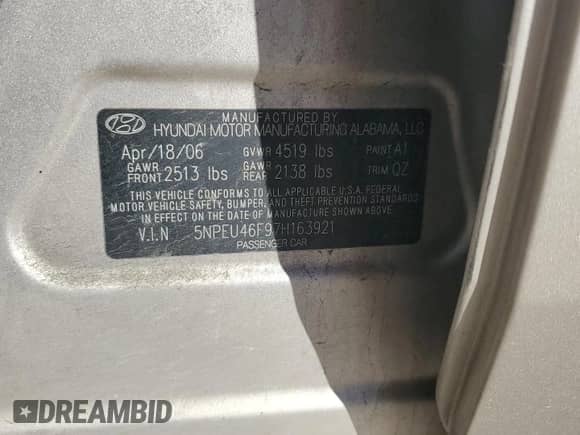 2007 Hyundai Sonata SE с VIN 5NPEU46F97H163921, выставлен на аукционе Copart как лот 82251415 с пробегом 196 632 миль миль и Списание • Salvage title. История ставок и продаж доступна на DreamBid. Изображение 13.