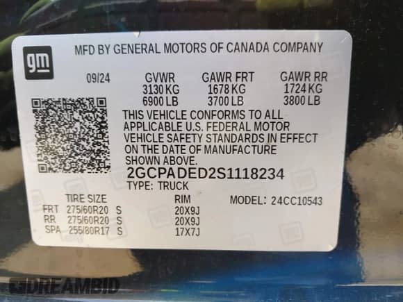 2025 Chevrolet Silverado 1500 RST with VIN 2GCPADED2S1118234, listed as a IAAI auction lot 42135717 with Not provided miles and . Bid and sale history available at DreamBid. Image 9.