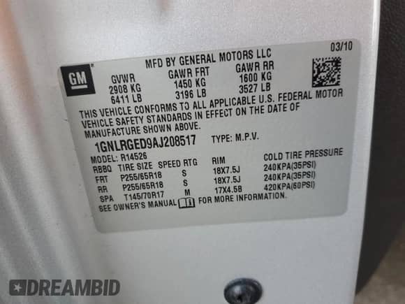 2010 Chevrolet Traverse 2LT с VIN 1GNLRGED9AJ208517, выставлен на аукционе Copart как лот 69244185 с пробегом 184 035 миль миль и Чистый • Clean title. История ставок и продаж доступна на DreamBid. Изображение 13.