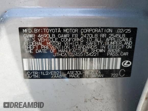 2025 Lexus IS 300 z VIN JTHCA1D24S5134221, wystawiony jako Copart lot #85290005 z przebiegiem Nie podano mil oraz Szkoda całkowita • Salvage title. Historia ofert i sprzedaży dostępna na DreamBid. Obrazek 13.