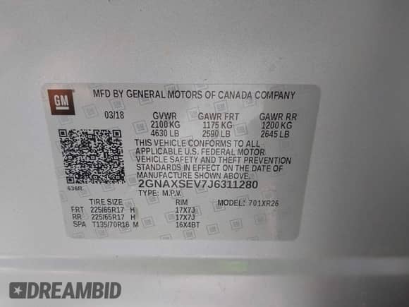 2018 Chevrolet Equinox LT z VIN 2GNAXSEV7J6311280, wystawiony jako IAAI lot #43268032 z przebiegiem 87 427 mil mil oraz . Historia ofert i sprzedaży dostępna na DreamBid. Obrazek 9.