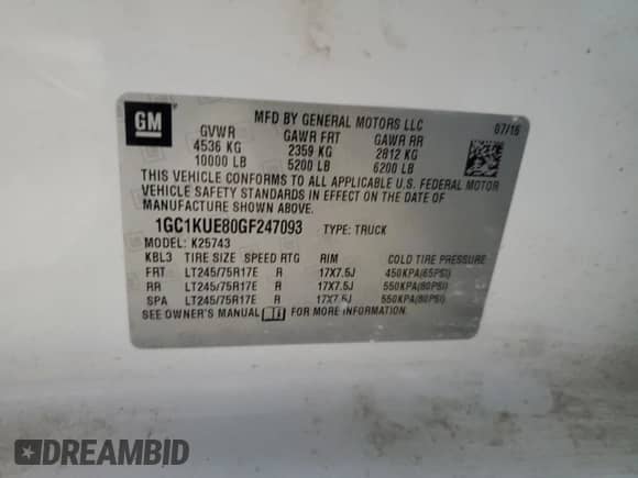 2016 Chevrolet Silverado 2500HD Work Truck z VIN 1GC1KUE80GF247093, wystawiony jako Copart lot #69404585 z przebiegiem 177 001 mil mil oraz Czysty tytuł • Clean title. Historia ofert i sprzedaży dostępna na DreamBid. Obrazek 12.
