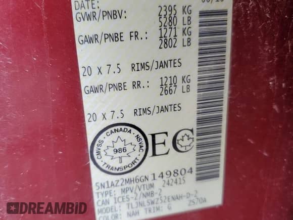 2016 Nissan Murano S with VIN 5N1AZ2MH6GN149804, listed as a Copart auction lot 86219035 with 145,756 mi miles and Clean title. Bid and sale history available at DreamBid. Image 14.