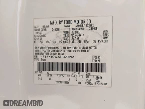 2010 Ford F-150 XL with VIN 1FTEX1CW3AFA52261, listed as a IAAI auction lot 43137761 with 219,315 mi miles and . Bid and sale history available at DreamBid. Image 9.