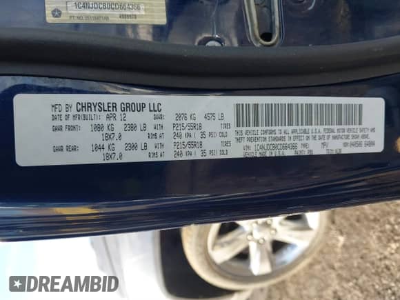 2012 Jeep Compass Limited с VIN 1C4NJDCB0CD664366, выставлен на аукционе IAAI как лот 41563673 с пробегом 94 603 миль миль и . История ставок и продаж доступна на DreamBid. Изображение 9.