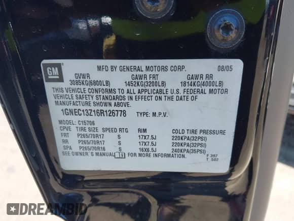 2006 Chevrolet Tahoe LS with VIN 1GNEC13Z16R126778, listed as a IAAI auction lot 43231691 with 224,727 mi miles and . Bid and sale history available at DreamBid. Image 9.