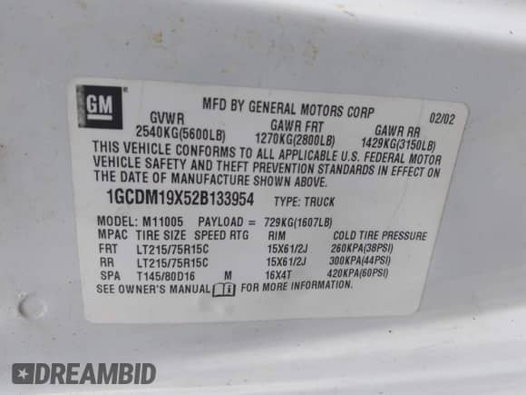 2002 Chevrolet Astro Cargo z VIN 1GCDM19X52B133954, wystawiony jako IAAI lot #42207190 z przebiegiem 413 567 mil mil oraz . Historia ofert i sprzedaży dostępna na DreamBid. Obrazek 9.