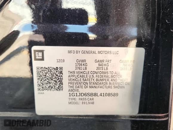2020 Chevrolet Sonic LT z VIN 1G1JD6SB8L4108589, wystawiony jako Copart lot #81560685 z przebiegiem 56 179 mil mil oraz Szkoda całkowita • Salvage title. Historia ofert i sprzedaży dostępna na DreamBid. Obrazek 12.