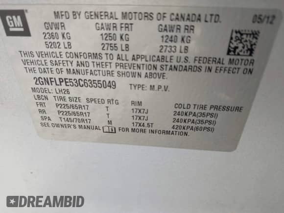 2012 Chevrolet Equinox 2LT z VIN 2GNFLPE53C6355049, wystawiony jako IAAI lot #42540168 z przebiegiem 178 002 mil mil oraz . Historia ofert i sprzedaży dostępna na DreamBid. Obrazek 9.