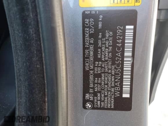 2010 BMW 5 Series 528i с VIN WBANU5C52AC442192, выставлен на аукционе Copart как лот 86084585 с пробегом 129 479 миль миль и Списание • Salvage title. История ставок и продаж доступна на DreamBid. Изображение 12.