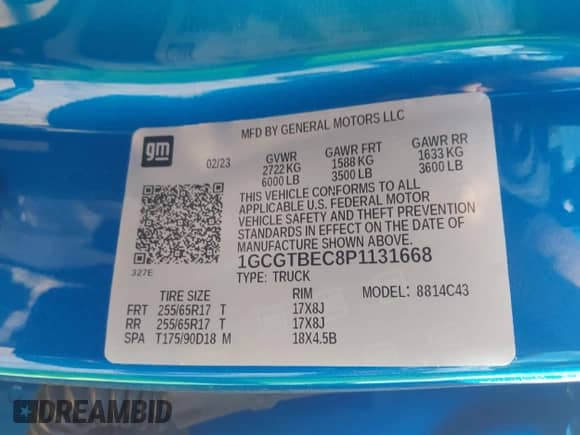 2023 Chevrolet Colorado 4WD Work Truck z VIN 1GCGTBEC8P1131668, wystawiony jako IAAI lot #43142653 z przebiegiem 30 405 mil mil oraz . Historia ofert i sprzedaży dostępna na DreamBid. Obrazek 9.
