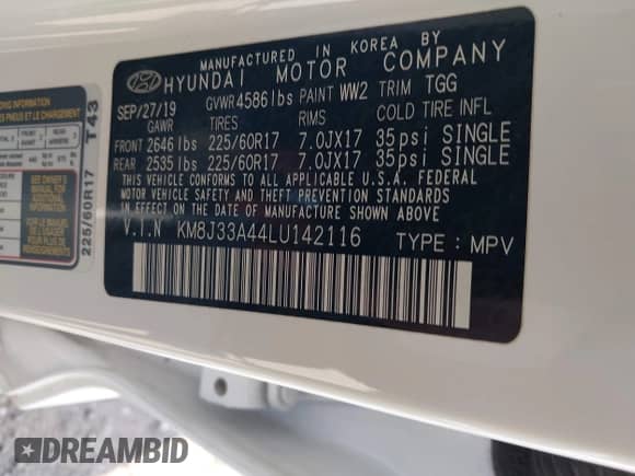 2020 Hyundai Tucson Value с VIN KM8J33A44LU142116, выставлен на аукционе IAAI как лот 42921308 с пробегом 27 990 миль миль и . История ставок и продаж доступна на DreamBid. Изображение 9.