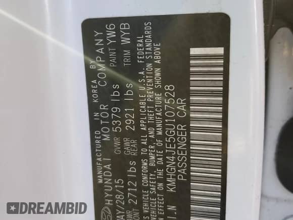 2016 Hyundai Genesis 3.8L z VIN KMHGN4JE5GU107528, wystawiony jako Copart lot #74953064 z przebiegiem Nie podano mil oraz Nie do naprawy • Non repairable. Historia ofert i sprzedaży dostępna na DreamBid. Obrazek 13.