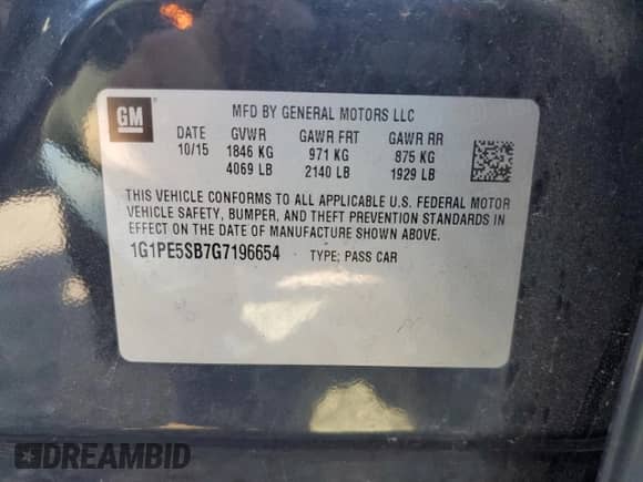 2016 Chevrolet Cruze LT z VIN 1G1PE5SB7G7196654, wystawiony jako Copart lot #82264075 z przebiegiem 52 606 mil mil oraz Szkoda całkowita • Salvage title. Historia ofert i sprzedaży dostępna na DreamBid. Obrazek 12.