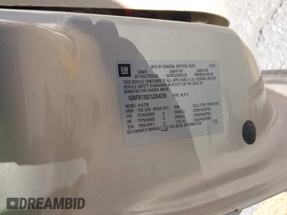 2007 Chevrolet Tahoe LTZ с VIN 1GNFK13027J334239, выставлен на аукционе IAAI как лот 43567236 с пробегом 231 384 миль миль и . История ставок и продаж доступна на DreamBid. Изображение 9.