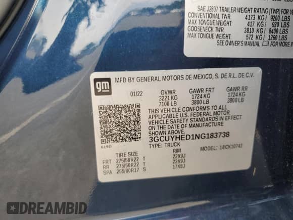 2022 Chevrolet Silverado 1500 High Country с VIN 3GCUYHED1NG183738, выставлен на аукционе Copart как лот 70914155 с пробегом 33 078 миль миль и Списание • Salvage title. История ставок и продаж доступна на DreamBid. Изображение 12.