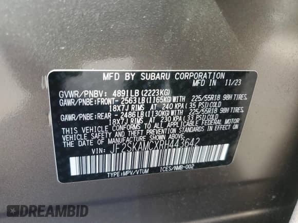 2024 Subaru Forester Touring z VIN JF2SKAMCXRH443642, wystawiony jako Copart lot #69770275 z przebiegiem 14 197 mil mil oraz Szkoda całkowita • Salvage title. Historia ofert i sprzedaży dostępna na DreamBid. Obrazek 13.