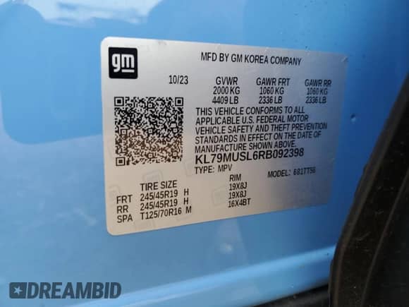 2024 Chevrolet TrailBlazer RS z VIN KL79MUSL6RB092398, wystawiony jako Copart lot #68934325 z przebiegiem 17 954 mil mil oraz Szkoda całkowita • Salvage title. Historia ofert i sprzedaży dostępna na DreamBid. Obrazek 13.