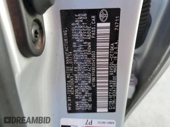 2014 Toyota Camry SE with VIN 4T1BK1FK8EU545053, listed as a Copart auction lot 69780095 with 230,318 mi miles and Salvage title. Bid and sale history available at DreamBid. Image 12.