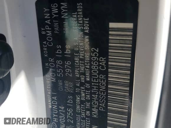 2014 Hyundai Equus Ultimate with VIN KMHGH4JH1EU086952, listed as a Copart auction lot 63856095 with 207,806 mi miles and Salvage title. Bid and sale history available at DreamBid. Image 13.