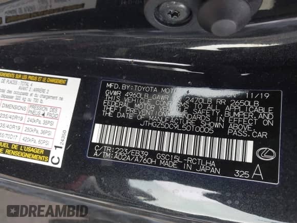 2020 Lexus RC 350 F Sport с VIN JTHGZ5DC9L5010005, выставлен на аукционе IAAI как лот 41258956 с пробегом 53 948 миль миль и . История ставок и продаж доступна на DreamBid. Изображение 9.