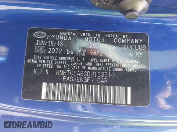 2013 Hyundai Veloster Turbo с VIN KMHTC6AE2DU163910, выставлен на аукционе IAAI как лот 42880099 с пробегом 244 002 миль миль и . История ставок и продаж доступна на DreamBid. Изображение 9.