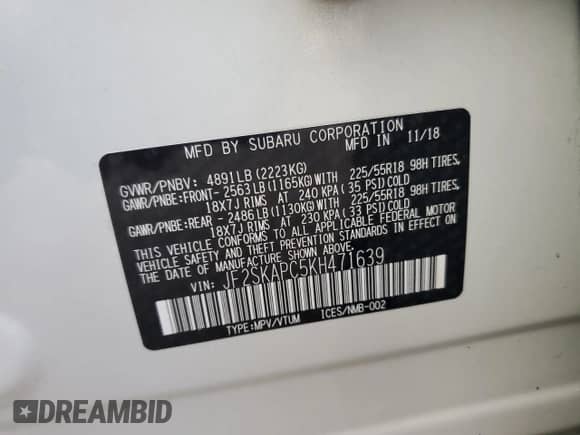 2019 Subaru Forester Special Sports z VIN JF2SKAPC5KH471639, wystawiony jako Copart lot #90098465 z przebiegiem Nie podano mil oraz Czysty tytuł • Clean title. Historia ofert i sprzedaży dostępna na DreamBid. Obrazek 12.