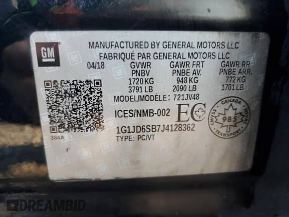 2018 Chevrolet Sonic LT с VIN 1G1JD6SB7J4128362, выставлен на аукционе Copart как лот 67175485 с пробегом 110 667 миль миль и Списание • Salvage title. История ставок и продаж доступна на DreamBid. Изображение 13.