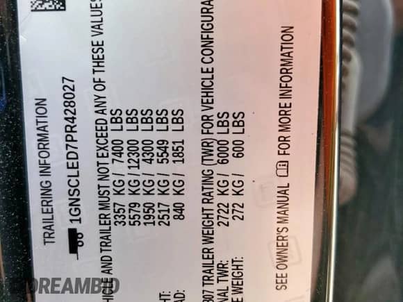 2023 Chevrolet Tahoe Commercial with VIN 1GNSCLED7PR428027, listed as a Copart auction lot 56738455 with 6,599 mi miles and Salvage title. Bid and sale history available at DreamBid. Image 14.