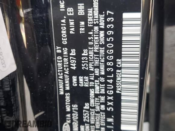 2016 Kia Optima EX z VIN 5XXGU4L38GG059337, wystawiony jako Copart lot #81596585 z przebiegiem 171 312 mil mil oraz Szkoda całkowita • Salvage title. Historia ofert i sprzedaży dostępna na DreamBid. Obrazek 13.