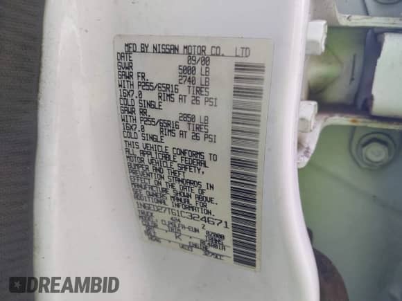 2001 Nissan Frontier SE with VIN 1N6ED27T61C324671, listed as a IAAI auction lot 42403537 with 190,638 mi miles and . Bid and sale history available at DreamBid. Image 9.