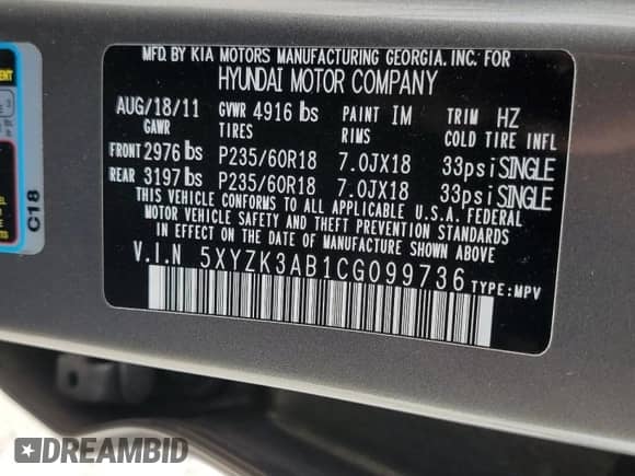 2012 Hyundai Santa Fe Limited z VIN 5XYZK3AB1CG099736, wystawiony jako Copart lot #69553945 z przebiegiem 136 052 mil mil oraz Szkoda całkowita • Salvage title. Historia ofert i sprzedaży dostępna na DreamBid. Obrazek 12.