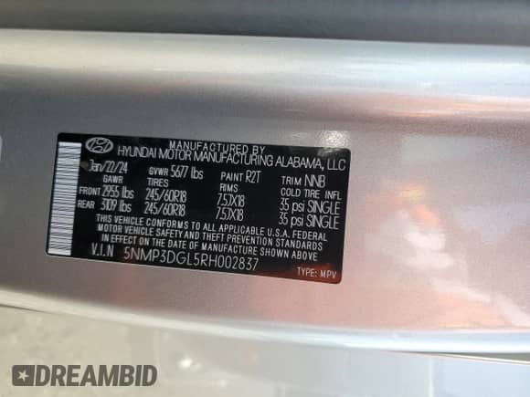 2024 Hyundai Santa Fe XRT с VIN 5NMP3DGL5RH002837, выставлен на аукционе Copart как лот 68655354 с пробегом 2 973 миль миль и Списание • Salvage title. История ставок и продаж доступна на DreamBid. Изображение 14.