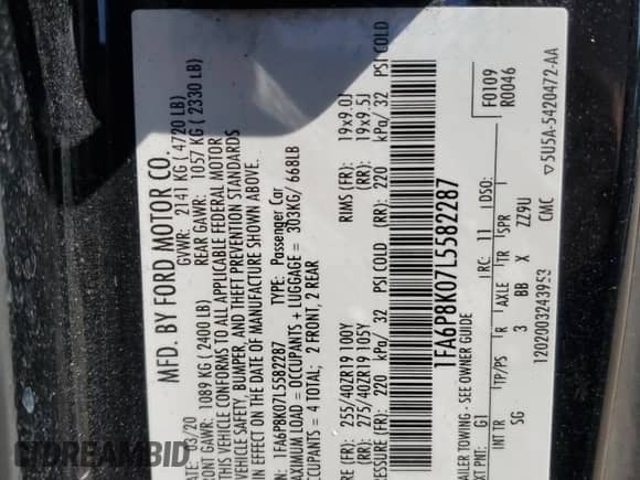 2020 Ford Mustang Bullitt с VIN 1FA6P8K07L5582287, выставлен на аукционе Copart как лот 59202065 с пробегом 110 766 миль миль и Списание • Salvage title. История ставок и продаж доступна на DreamBid. Изображение 12.