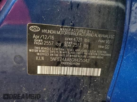 2016 Hyundai Sonata Eco с VIN 5NPE24AA8GH425042, выставлен на аукционе Copart как лот 66631655 с пробегом 113 102 миль миль и Списание • Salvage title. История ставок и продаж доступна на DreamBid. Изображение 12.