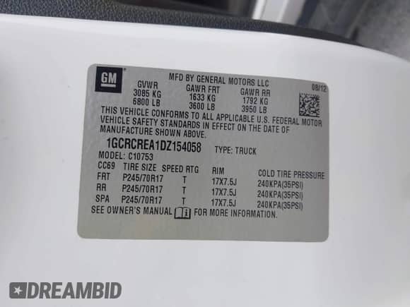 2013 Chevrolet Silverado 1500 LS with VIN 1GCRCREA1DZ154058, listed as a IAAI auction lot 42552189 with 244,274 mi miles and . Bid and sale history available at DreamBid. Image 9.