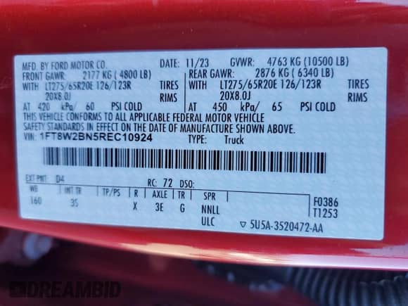 2024 Ford F-250 XL z VIN 1FT8W2BN5REC10924, wystawiony jako Copart lot #80305015 z przebiegiem 12 927 mil mil oraz Szkoda całkowita • Salvage title. Historia ofert i sprzedaży dostępna na DreamBid. Obrazek 12.