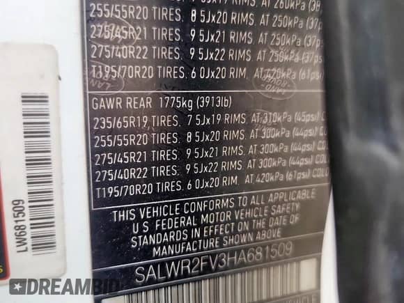 2017 Land Rover Range Rover Sport HSE with VIN SALWR2FV3HA681509, listed as a Copart auction lot 64839405 with 91,109 mi miles and Clean title. Bid and sale history available at DreamBid. Image 13.