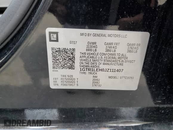 2018 GMC Sierra 1500 z VIN 1GTR1LEH0JZ111407, wystawiony jako Copart lot #51992085 z przebiegiem 80 230 mil mil oraz Szkoda całkowita • Salvage title. Historia ofert i sprzedaży dostępna na DreamBid. Obrazek 12.