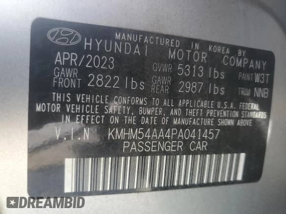 2023 Hyundai Ioniq 6 Limited с VIN KMHM54AA4PA041457, выставлен на аукционе Copart как лот 57439125 с пробегом 30 311 миль миль и Списание • Salvage title. История ставок и продаж доступна на DreamBid. Изображение 13.