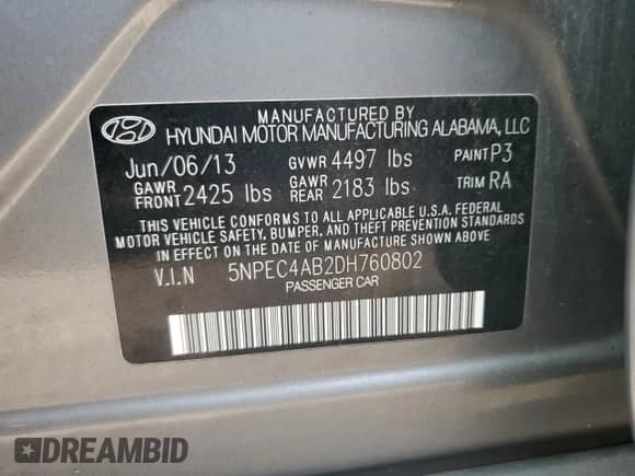 2013 Hyundai Sonata SE с VIN 5NPEC4AB2DH760802, выставлен на аукционе Copart как лот 81433195 с пробегом 120 105 миль миль и Списание • Salvage title. История ставок и продаж доступна на DreamBid. Изображение 12.