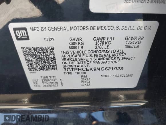 2022 GMC Sierra 1500 Elevation with VIN 3GTPHCEK9NG621923, listed as a IAAI auction lot 41808780 with 15,963 mi miles and . Bid and sale history available at DreamBid. Image 9.