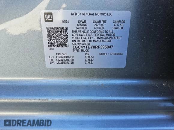 2024 Chevrolet Silverado 3500HD LT с VIN 1GC4YTEY0RF395947, выставлен на аукционе Copart как лот 76929794 с пробегом 14 043 миль миль и Чистый • Clean title. История ставок и продаж доступна на DreamBid. Изображение 12.