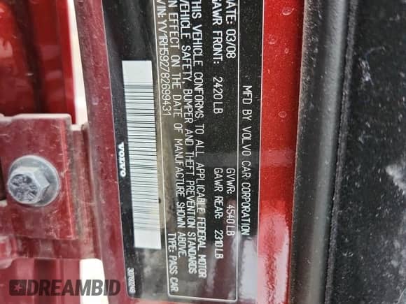 2008 Volvo S60 2.5T с VIN YV1RH592782699431, выставлен на аукционе Copart как лот 70219295 с пробегом 115 659 миль миль и Списание • Salvage title. История ставок и продаж доступна на DreamBid. Изображение 13.