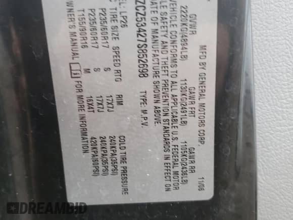 2007 Saturn VUE V6 with VIN 5GZCZ53427S852698, listed as a Copart auction lot 78884794 with 155,369 mi miles and Clean title. Bid and sale history available at DreamBid. Image 13.