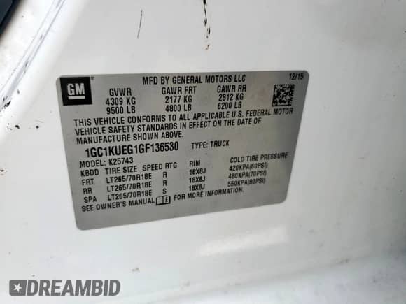 2016 Chevrolet Silverado 2500HD Work Truck с VIN 1GC1KUEG1GF136530, выставлен на аукционе Copart как лот 65069375 с пробегом 180 130 миль миль и Чистый • Clean title. История ставок и продаж доступна на DreamBid. Изображение 13.