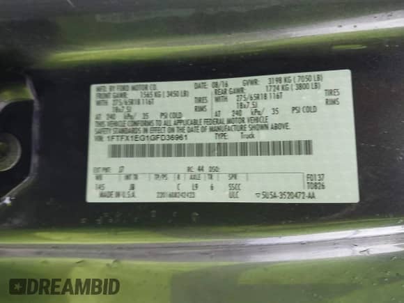 2016 Ford F-150 XLT z VIN 1FTFX1EG1GFD36961, wystawiony jako IAAI lot #43403194 z przebiegiem 99 987 mil mil oraz . Historia ofert i sprzedaży dostępna na DreamBid. Obrazek 9.