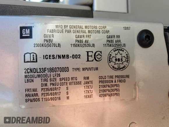 2008 Chevrolet Equinox LT с VIN 2CNDL33F186070003, выставлен на аукционе Copart как лот 74437364 с пробегом 217 364 миль миль и Чистый • Clean title. История ставок и продаж доступна на DreamBid. Изображение 13.